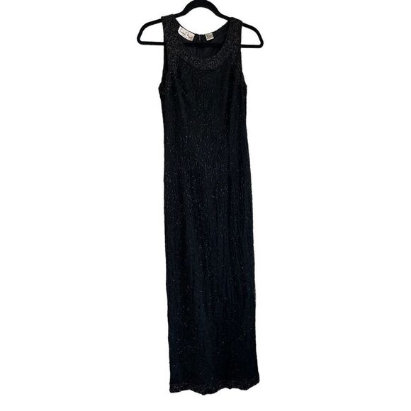 Lawrence Kazar Vintage Beaded Silk Lined Evening Dress Womens Black Size Small - Picture 4 of 10